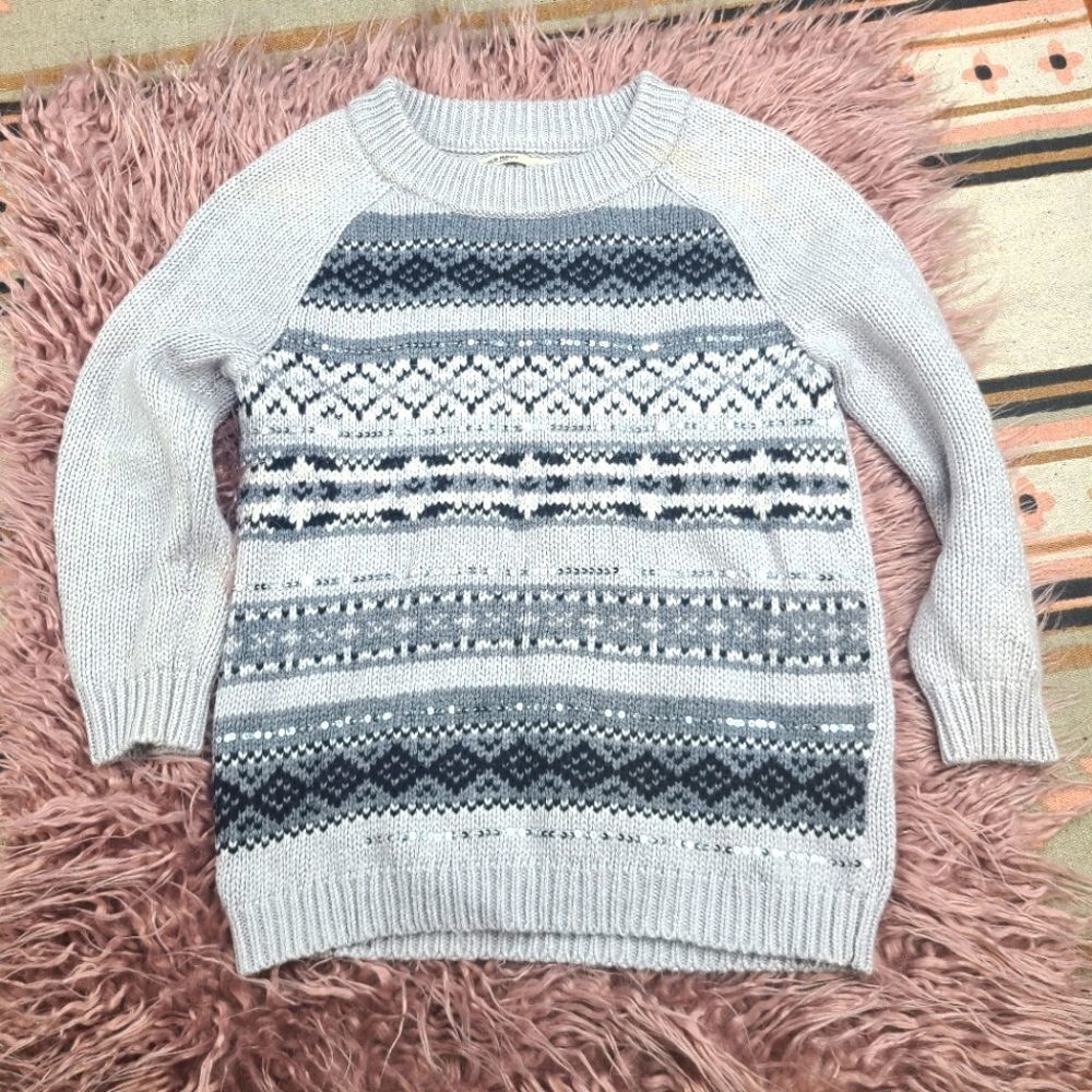 Old Navy Grey Fair Isle Sequin Sweater Women's Small